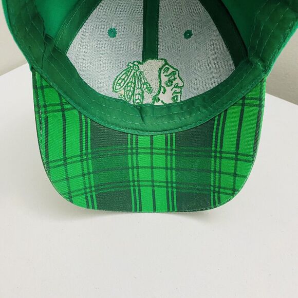 Chicago Blackhawks NHL St. Patrick's Day SGA Snapback Hat Cap Green Plaid Bill - Picture 8 of 9